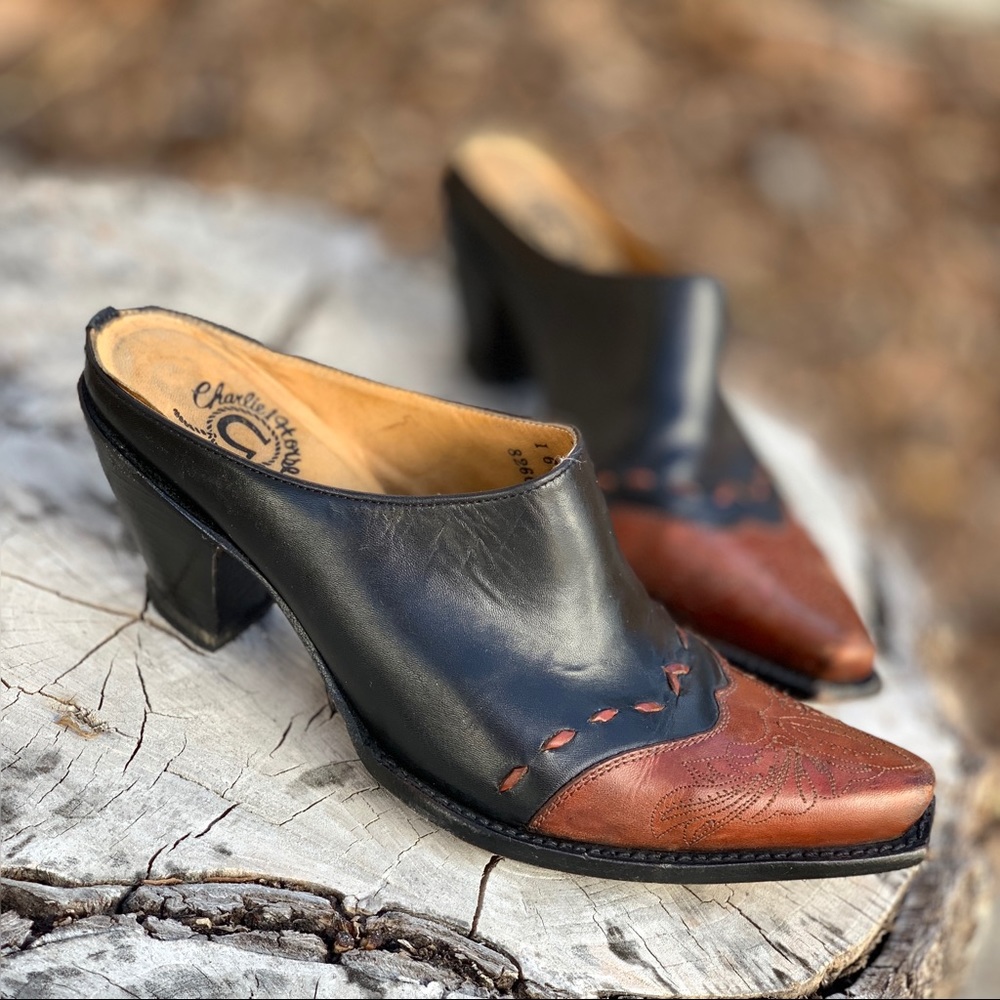 Lucchese Charlie1Horse stitched leather mules